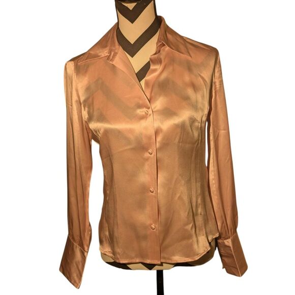 Banana Republic S 100% Silk Pink Satin Button Up Blouse - Picture 1 of 4